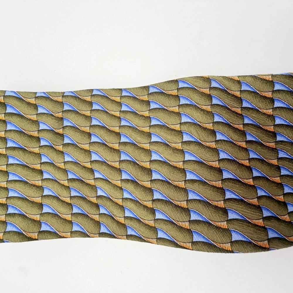 Jos. A. Bank Corporate Collection Silk Tie Olive‎ Green Blue Geometric Wave Mens